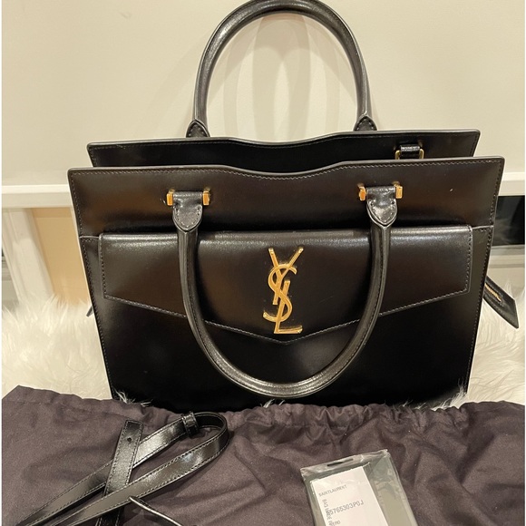 Saint Laurent YSL Small Uptown Cabas Top Handle Bag Black Clutch - Picture 10 of 15